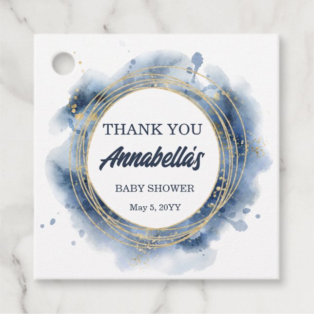 Étiquettes Cadeau Carré de douche pour bébé bleu (Devant)