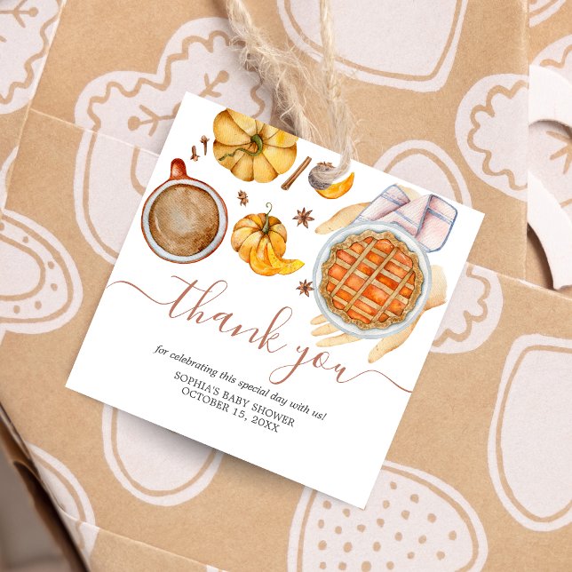 Étiquettes Cadeau Carré du Baby shower à tarte Little Cutie (Pumpkin Cutie Pie Fall Baby Shower Favor Tags)