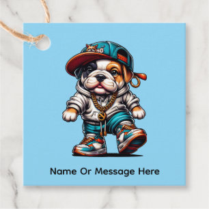 Étiquettes Cadeau Carré personnalisé avec chiot Bouledogue mignon