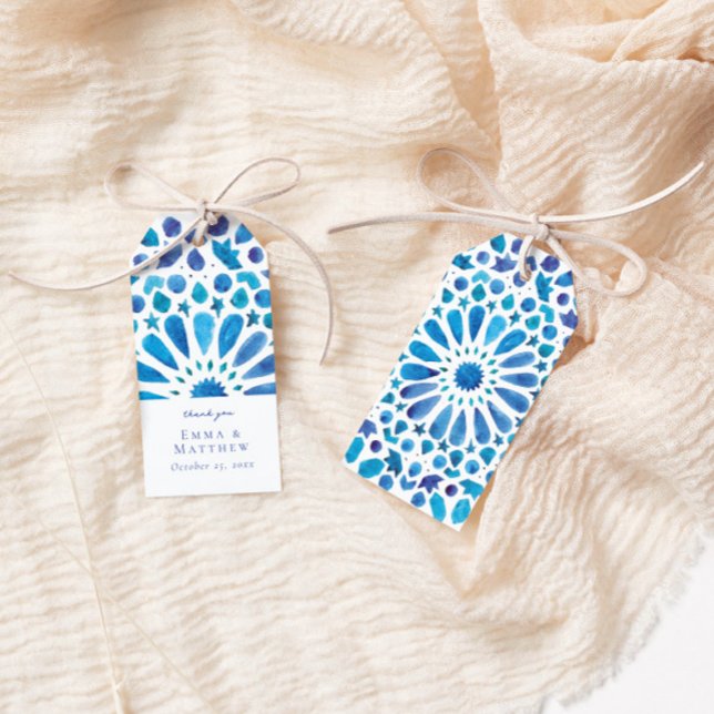 Étiquettes-cadeau Carreaux bleu aquarelle (Créateur téléchargé)