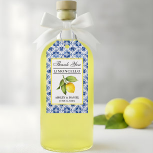 Étiquettes-cadeau Carreaux Bleus au Citron à l'Aquarelle Limoncello 