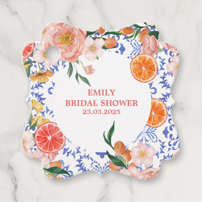 Étiquettes Cadeau Carreaux bleus italiens méditerranéen Shower de ma (Devant)