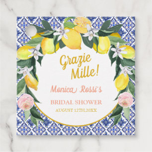 Étiquettes Cadeau Carreaux Bleus Lemon Grazie Mille Baby Shower de M