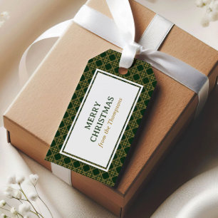 Étiquettes-cadeau Carreaux écossais verts et jaunes dorés de Noël cl