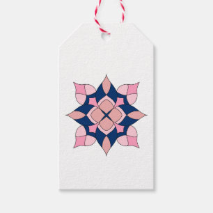 Étiquettes-cadeau Carreaux Floraux Géométriques Rose et Bleu Marine