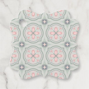 Étiquettes Cadeau Carreaux Floraux Pastel Verts