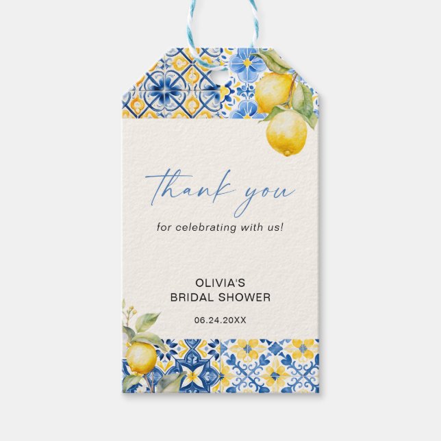 Étiquettes-cadeau Carreaux italiens méditerranéens Shower de mariage (Devant)