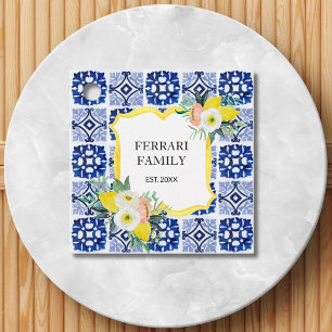 Étiquettes Cadeau Carreaux Motif Méditerranéen Italien Citron Agrume