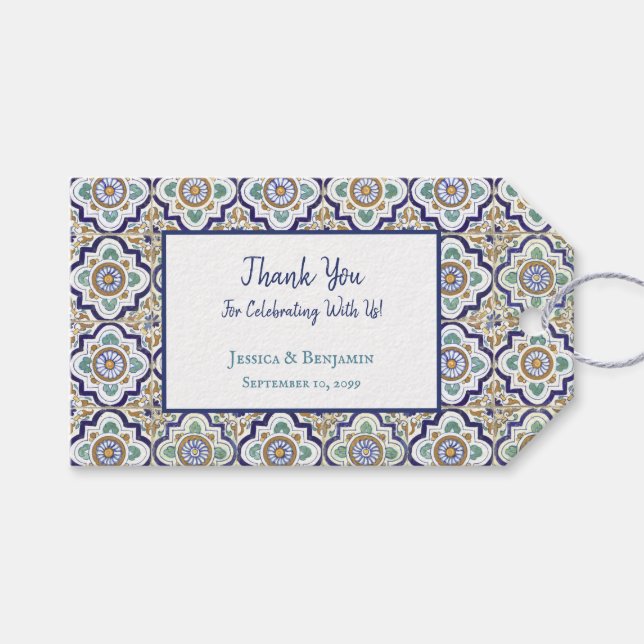 Étiquettes-cadeau Carreaux Ornementaux Botaniques Vintage Motif (Devant (Horizontal))