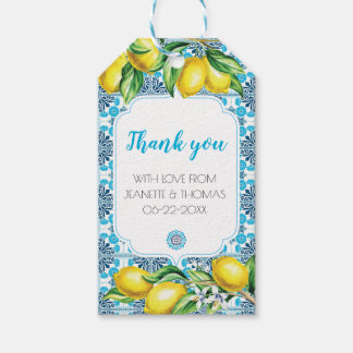 Étiquettes-cadeau Carrelage bleu méditerranéen Merci citron