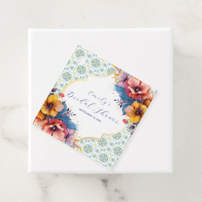 Étiquettes Cadeau Carrelage bleu méditerranéen moderne pour Baby Sho (En situation)