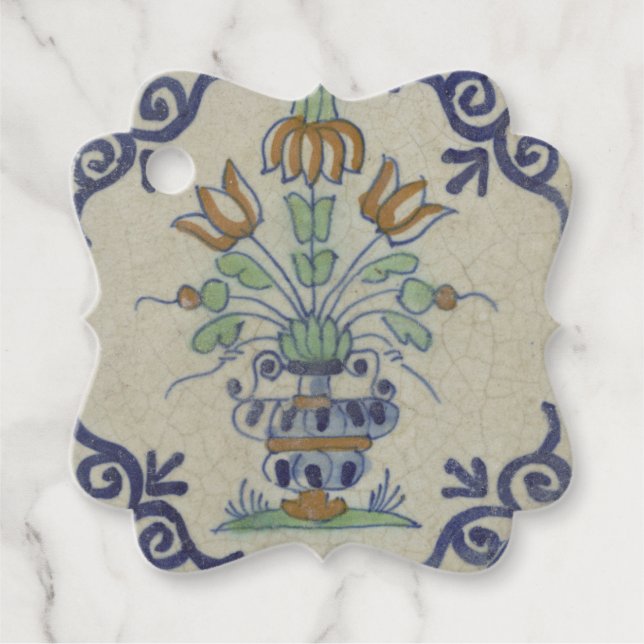 Étiquettes Cadeau Carrelage Delft Antique Pot de Fleur Céramique (Devant)