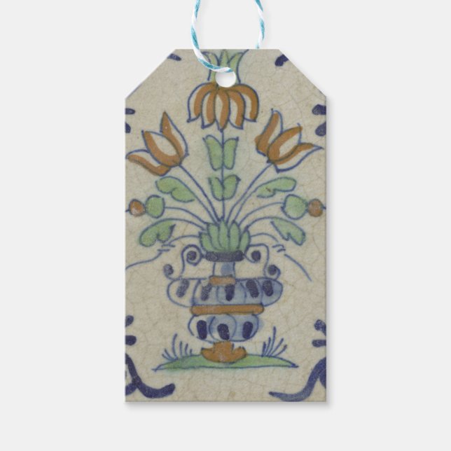 Étiquettes-cadeau Carrelage Delft Antique Pot de Fleur Céramique (Devant)