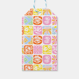 Étiquettes-cadeau Carrelage floral coloré Botanique Folk Whimsical