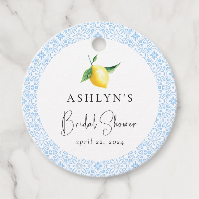Étiquettes Cadeau Carrelage méditerranéen Fête des mariées citron Fa (Devant)