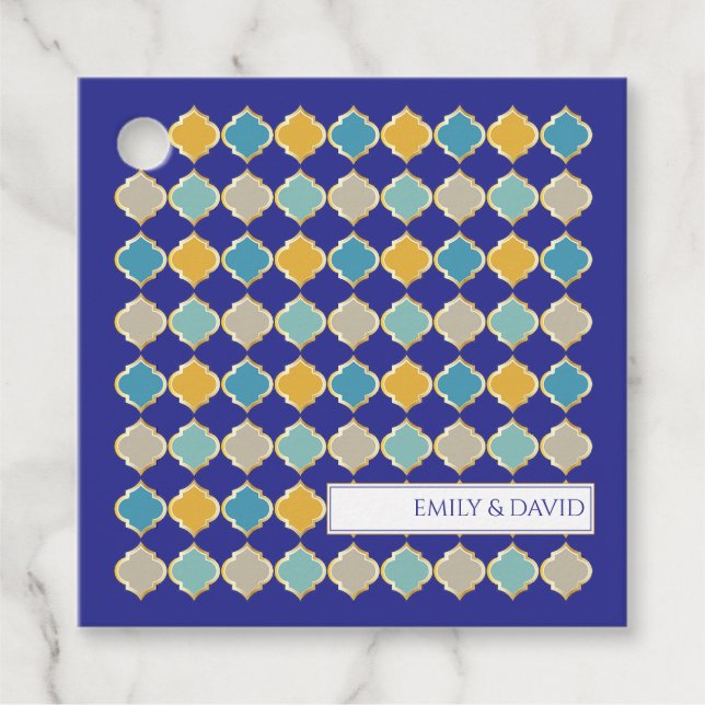 Étiquettes Cadeau Carrelage Motif marocain Royal Blue Golden Mariage (Devant)