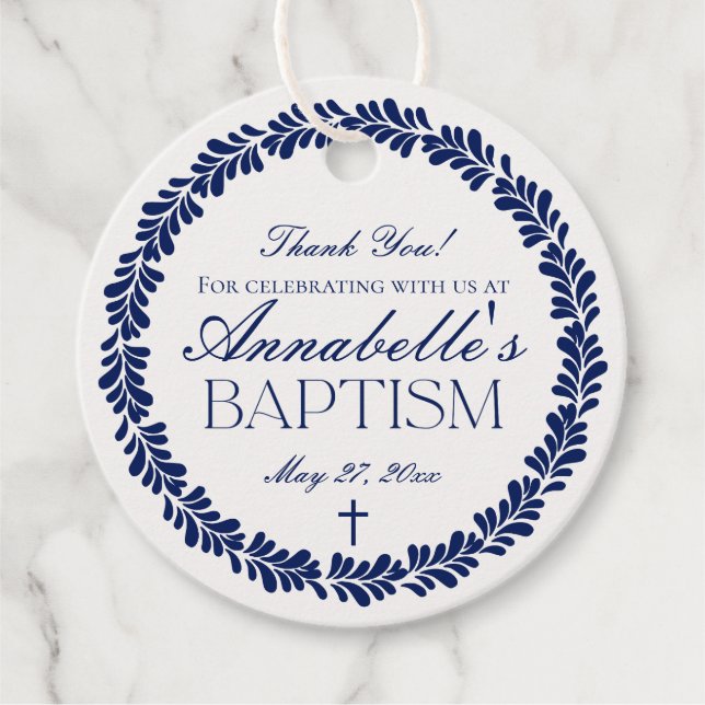 Étiquettes Cadeau Carrelage Talavera Bleu Espagne Fiesta Cercle Bapt (Devant)