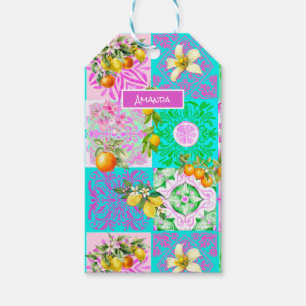 Étiquettes-cadeau Carrelages floraux de collage d'agrumes rose chic