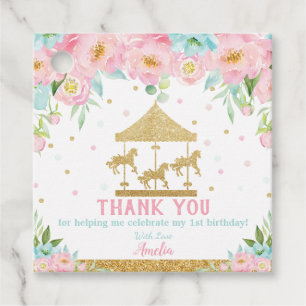 Étiquettes Cadeau Carrousel floral à menthe rose Chic Merci d'annive