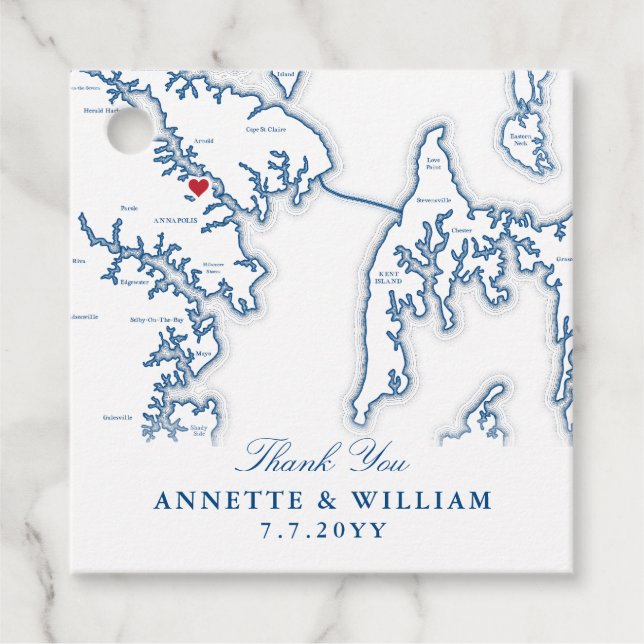 Étiquettes Cadeau Carte Annapolis Mariage bleu marine (Devant)