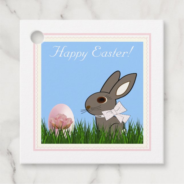 Étiquettes Cadeau Carte cadeau Carré Oeuf Rabbit rose de Pâques (Devant)