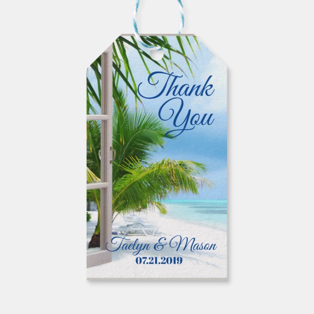 Étiquettes-cadeau Carte-cadeau Mariage de plage Tropical Merci (Dos)