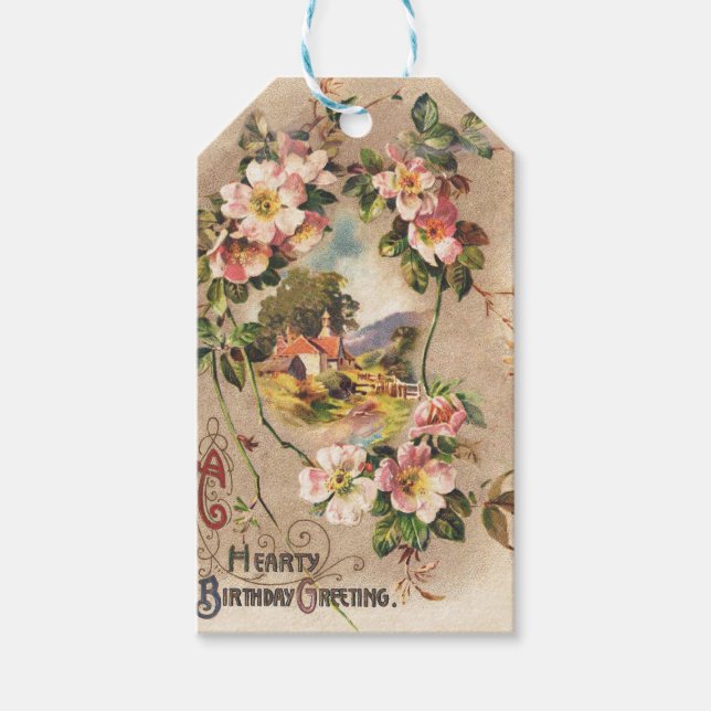 Étiquettes-cadeau Carte d'anniversaire vintage (Devant)