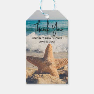 Étiquettes-cadeau Carte de douche bébé photo d'étoile de mer sur une