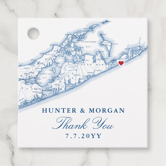 Étiquettes Cadeau Carte de Hamptons Montauk Marine Mariage bleu (Devant)