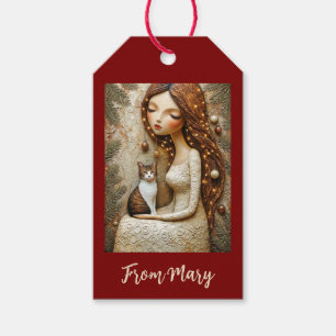 Étiquettes-cadeau Carte de Noël Fantaisiste Chat et Fée de l'Hiver