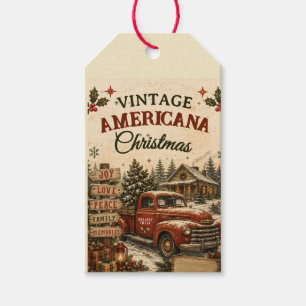 Étiquettes-cadeau Carte de Noël vintage Americana camion rouge Fêtes