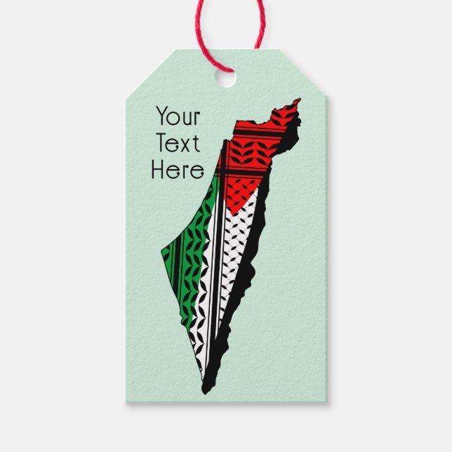 Étiquettes-cadeau Carte de Palestine avec drapeau et Motif Keffiyeg (Devant)