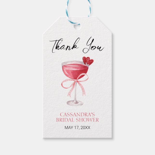 Étiquettes-cadeau Carte de remerciement de Baby Shower avec nœud ros (Devant)