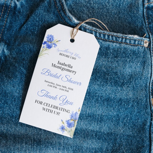 Étiquettes-cadeau Carte de remerciement de Baby Shower de mariage Ir (Blue Iris Something Blue Bridal Shower Thank You Favor Tag)