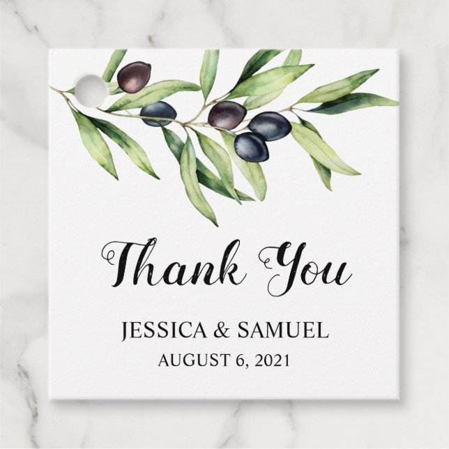 Étiquettes Cadeau Carte de remerciement de mariage au rameau d'olivi (Devant)