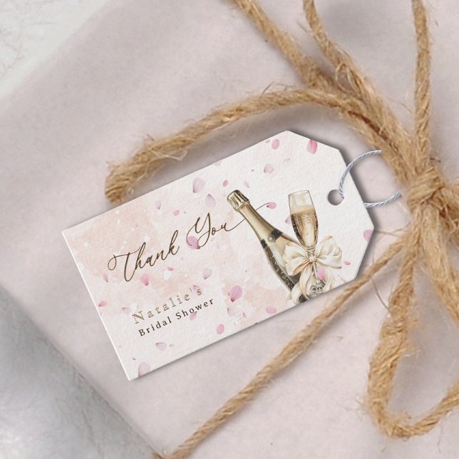 Étiquettes-cadeau Carte de remerciement de mariage élégante aux péta (Elegant Petals Bubbly Bridal Shower Thank You Card Gift Tags)