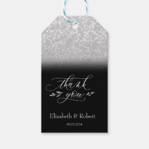 Étiquettes-cadeau Carte de remerciement élégante argent bokeh noir