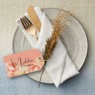 Étiquettes-cadeau Carte de table florale saumon bohème