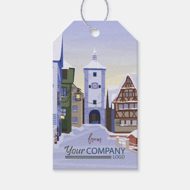Étiquettes-cadeau Carte de vacances Snowy Bavarian Village Company (Devant)