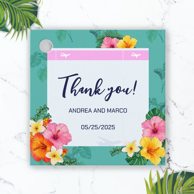Étiquettes Cadeau Carte d'embarquement tropical Mariage de destinati (Tropical Boarding Pass Destination Wedding Favor Tags)
