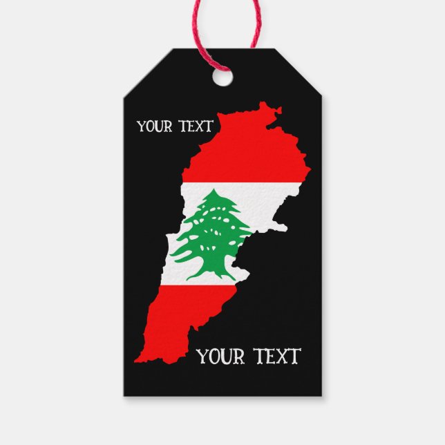 Étiquettes-cadeau Carte du Liban avec drapeau (Devant)