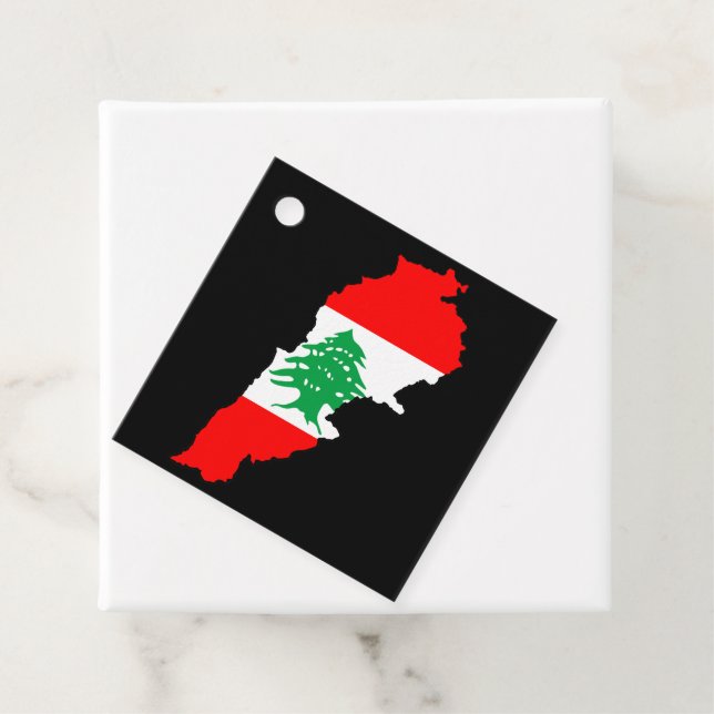 Étiquettes Cadeau Carte du Liban avec drapeau (En situation)