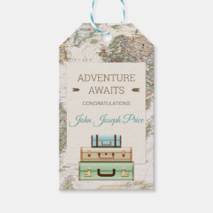 Étiquettes-cadeau Carte du monde de voyage aventure moderne
