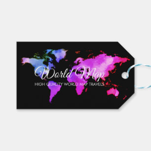 Étiquettes-cadeau Carte du monde noir rose bleu Globe Agent de voyag
