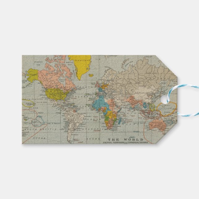 Étiquettes-cadeau Carte du monde vintage 1910 (Devant (Horizontal))