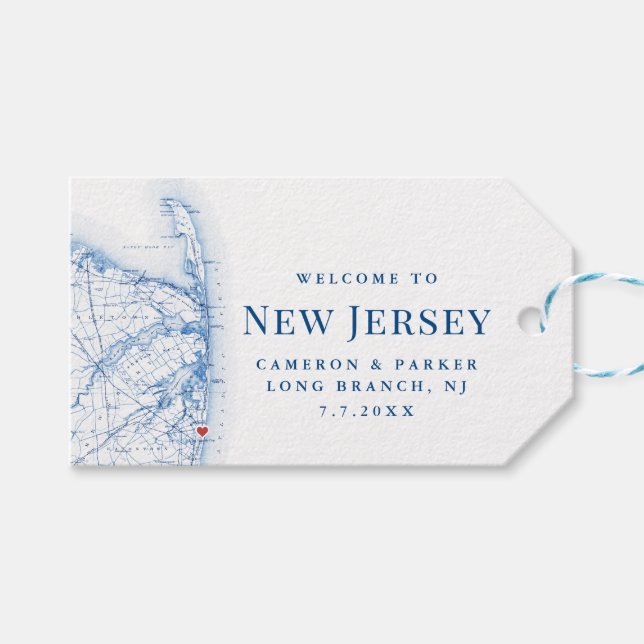 Étiquettes-cadeau Carte du New Jersey à longue branche Elégant maria (Devant (Horizontal))