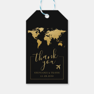 Étiquettes-cadeau Carte Mondiale Destination Mariage Faveur Black Go