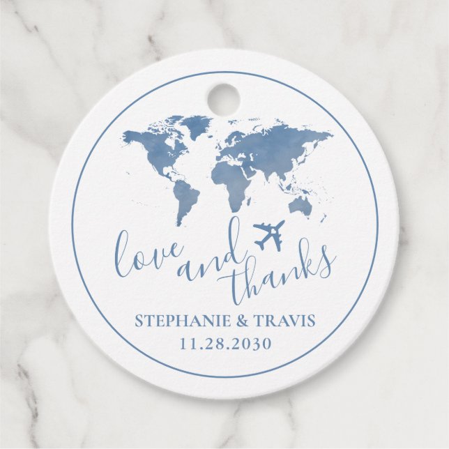 Étiquettes Cadeau Carte Mondiale Voyage Destination Love Thanks (Devant)