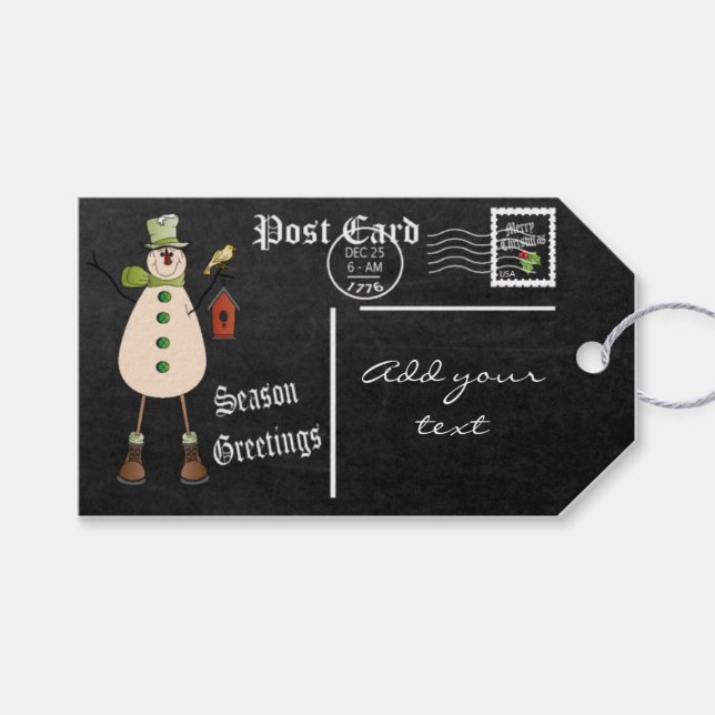 Étiquettes-cadeau Carte postale Stylisée Chalkboard Snowman | Noël (Devant (Horizontal))