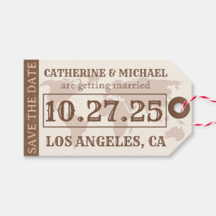 Étiquettes-cadeau Carte Vintage En Cuir Brown Enregistrer La Date